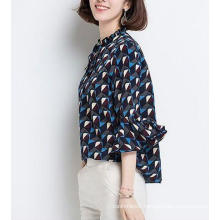 Spring Geometrical Pattern Top with Ruffle Sleeves Ladies Top